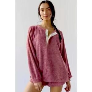 Urban Outfitters pink terrycloth henley oversized top